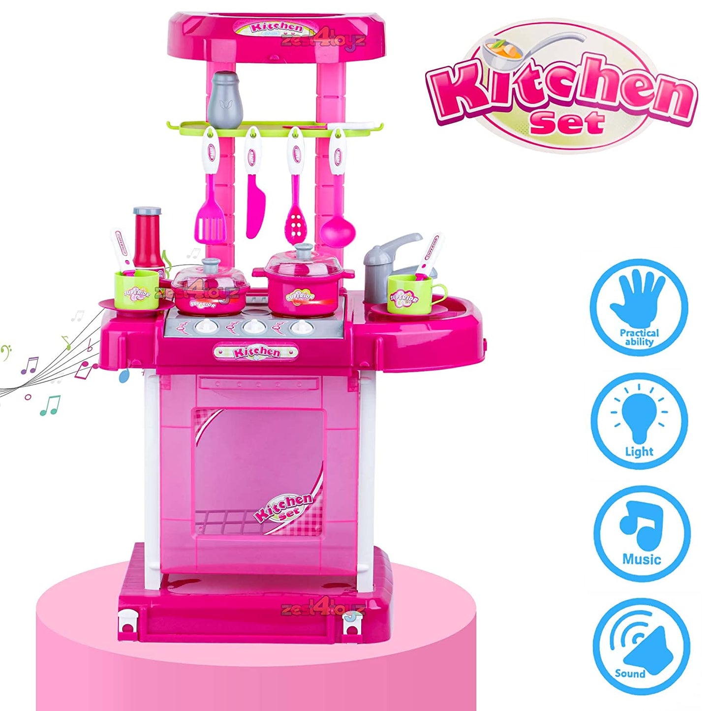 Big Kitchen Set | Light and Sound Pretend Play | Battery Operated | Plastic | Pink | Age : 3 Years+