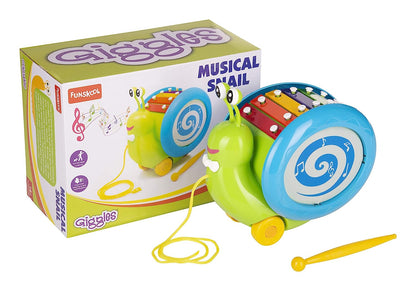 Giggles 3 In 1 Pull Along Musical Snail, Xylophone, Drum And Walking Preschool Toy | Age :  1 Years + by Funskool