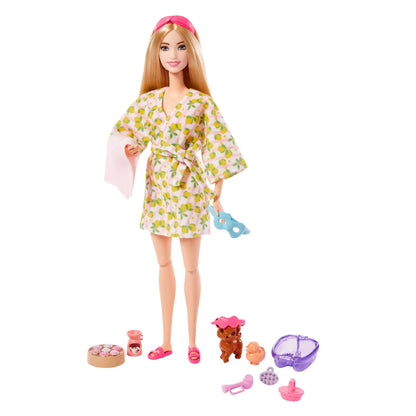Barbie Wellness Doll Playset With Blonde Doll With Pet Puppy, Barbie Sets, Spa Day, Lemon Print Bathrobe, Headband And Eye Mask | Age :  3 Years + by Mattel