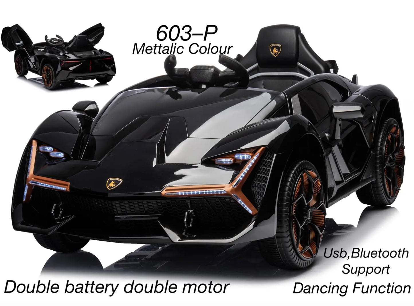 Lamborghini Sports Ride on car | Remote Control | Black | Age :  3 Years +