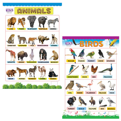 Animals and Birds Educational Wall Charts for Kids | Age : 3 to 9 Yrs by Purple Turtle