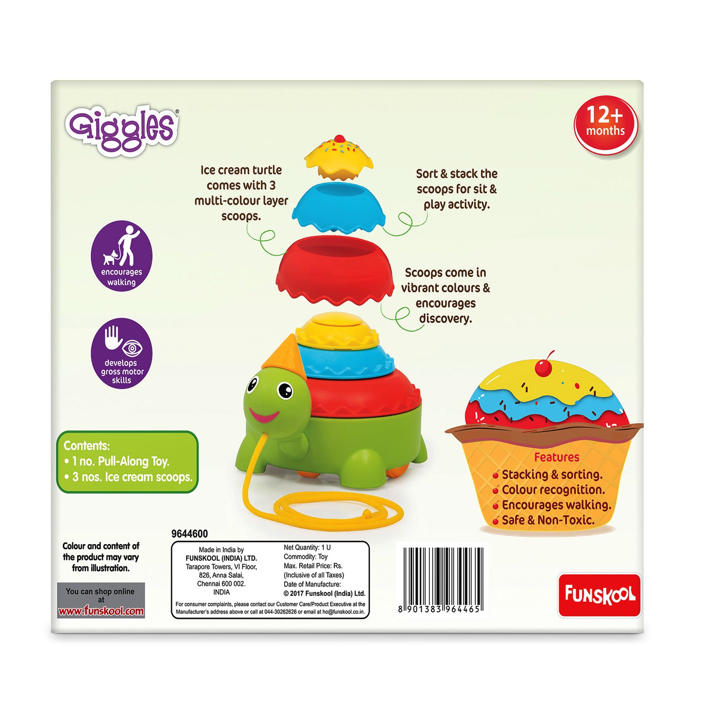 Giggles Ice Cream Turtle | Age :  1 Years + by Funskool