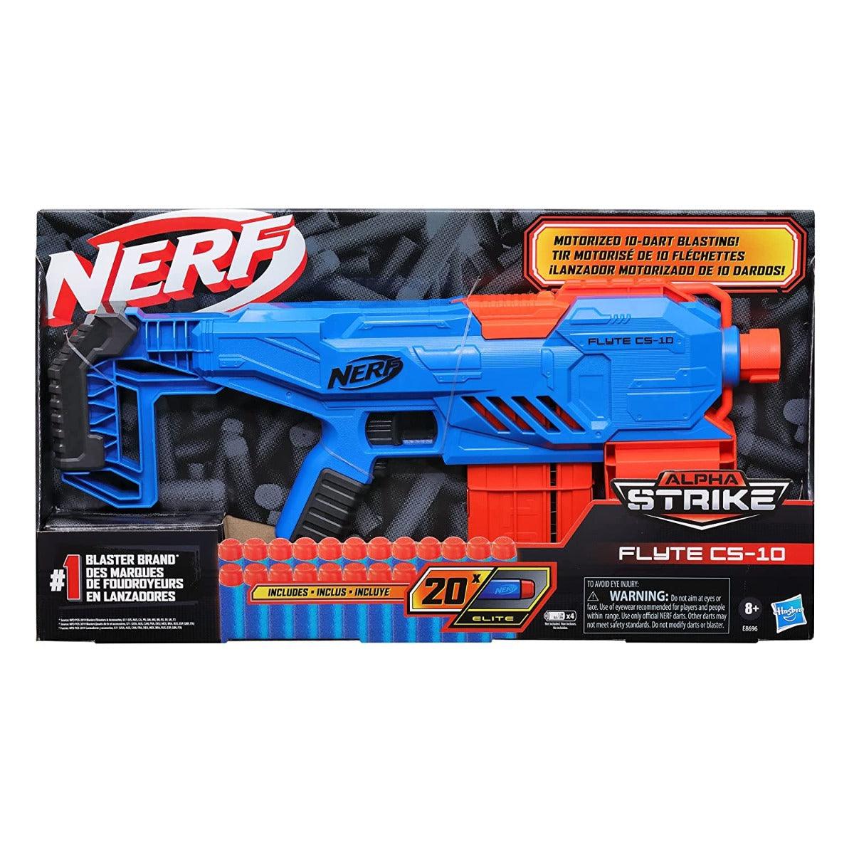 Nerf Alpha Strike (Yellow Colour) Flyte CS-10 Motorised Blaster‚ 10-Dart Clip-Fed Blasting‚ 20 Official Nerf Elite Darts For Kids, Teens, Adults