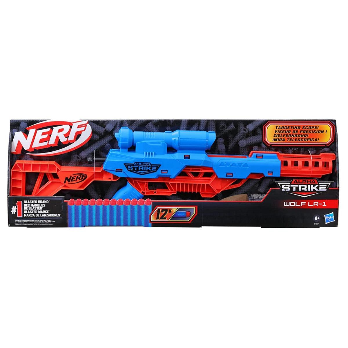 Nerf Alpha Strike Wolf LR-1 Blaster With Targeting Scope ,12 Official Nerf Elite Darts ,Breech Load, Pump Action, Easy Load-Prime-Fire, Multicolor