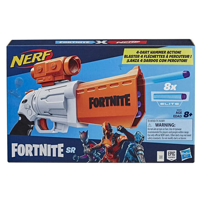 Nerf Fortnite SR Blaster, 4-Dart Hammer Action, Includes Removable Scope And 8 Elite Darts, For Youth, Teens, Adults