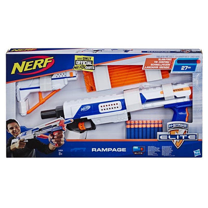 Nerf N-Strike Rampage Slam-Fire Elite Blaster With 18 Official Nerf Elite Darts, 18-Dart Clip, Removable Stock -- For Kids, Teens, Adults