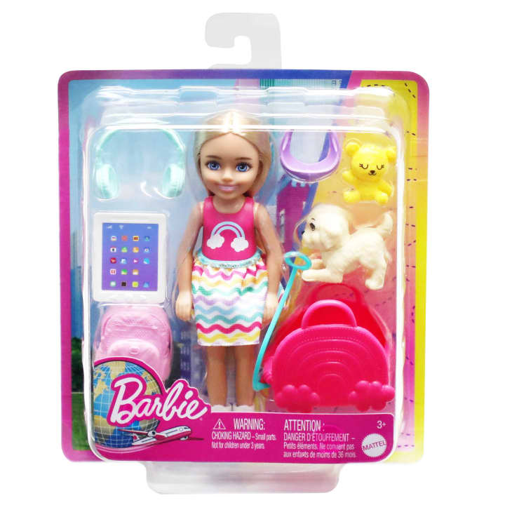 Barbie Toys, Chelsea Doll and Accessories, Travel Set With Puppy | Age :  3 Years + by Mattel