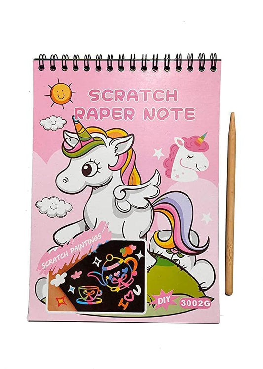 Unicorn Cartoon Printed Scratch Art Book with Wooden Stylus | Age : 2 Years+