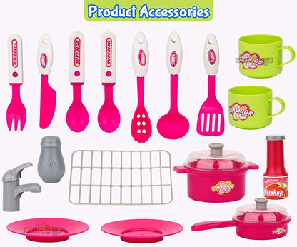 Big Kitchen Set | Light and Sound Pretend Play | Battery Operated | Plastic | Pink | Age : 3 Years+