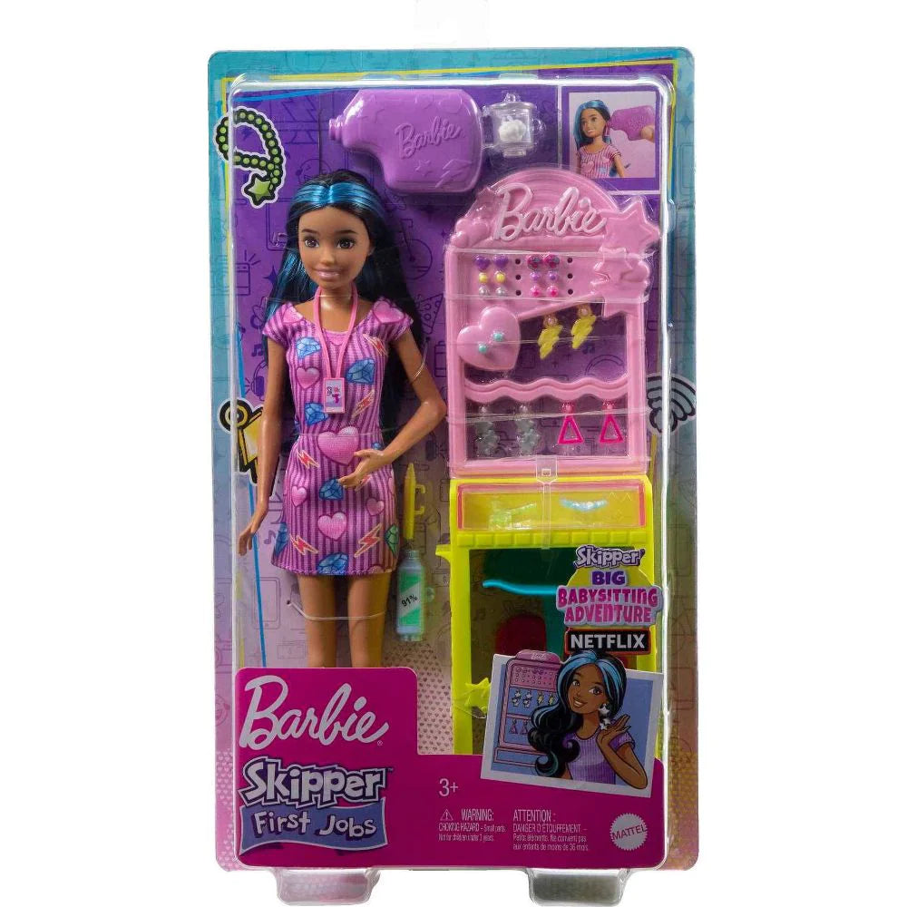 Barbie doll set with Skipper, Ear-Piercer, Piercing Tool And Accessories | Size : 12 Inch | Age :  3 Years + by Mattel